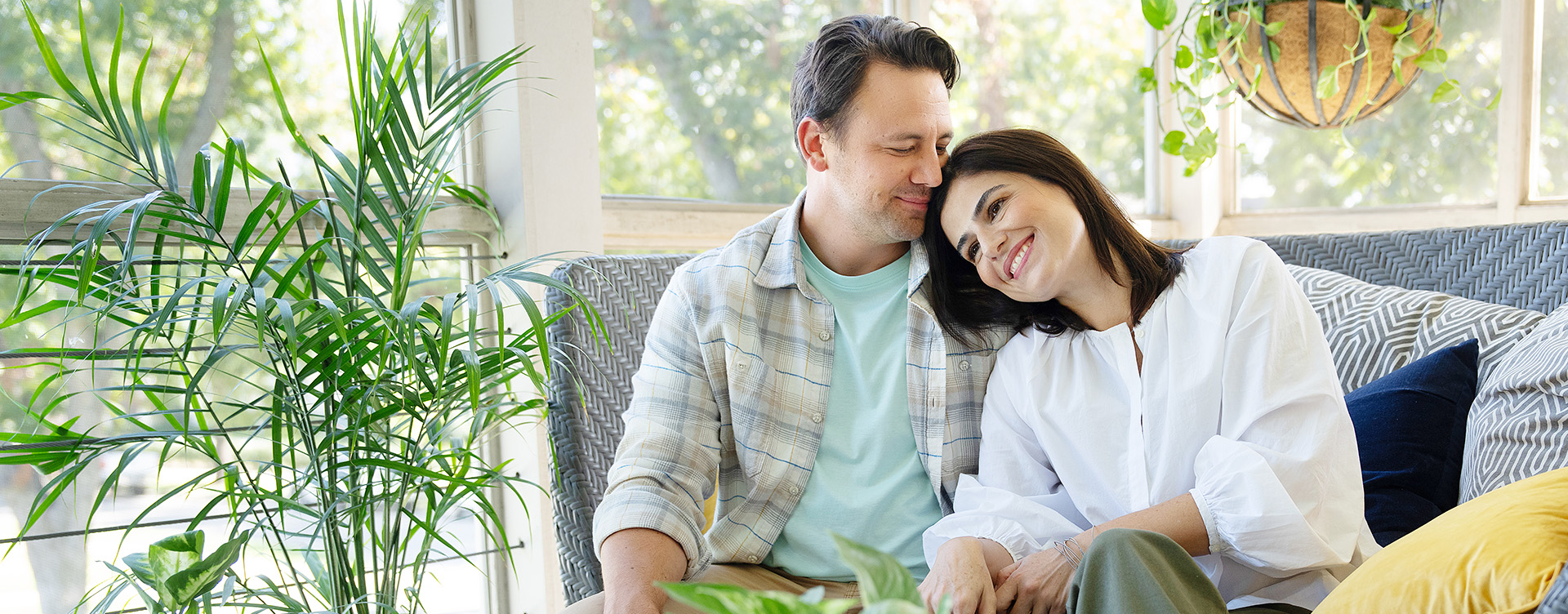 Couple sitting on sofa