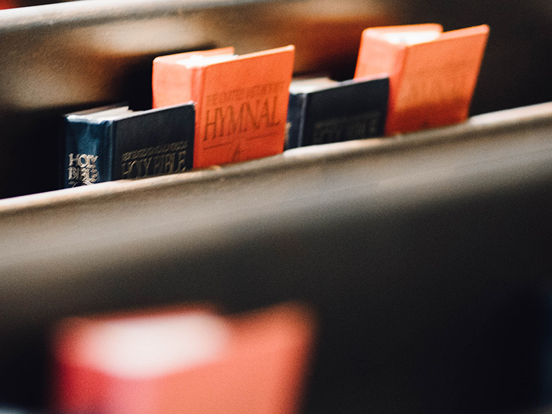 Close up of Books in Church Seat Back